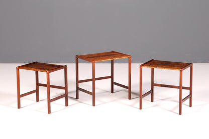 Filigranes Mid Century Tisch Set Couchtisch Palisander 3er Satz Ablagetisch Beistelltisch Satztische Vintage