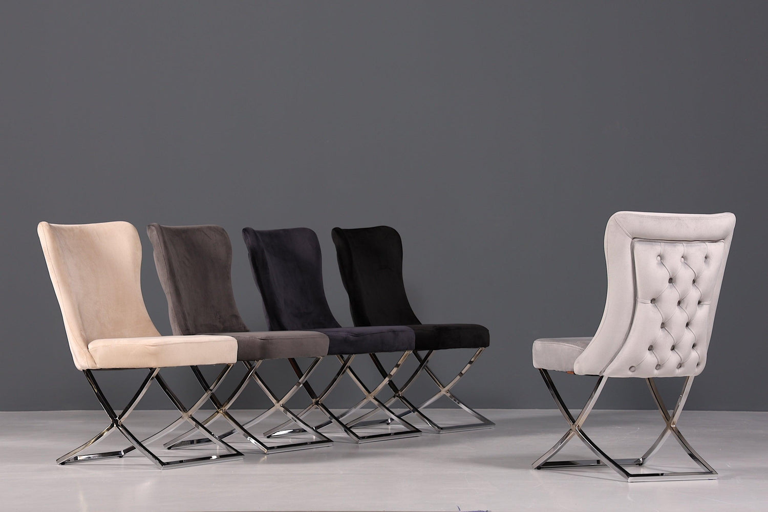 Edler Chesterfield Esszimmerstuhl "Valencia" in Grau