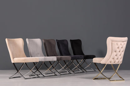 Edler Chesterfield Esszimmerstuhl "Valencia" in Beige Gold