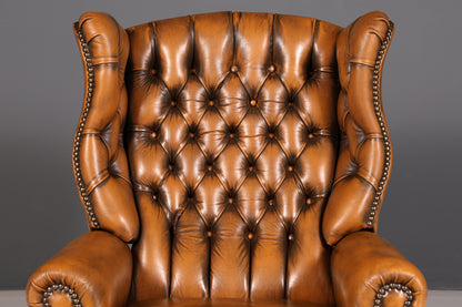 Original Chesterfield Ohrensessel Echtleder Englisch Herrensessel Ledersessel Weichleder Liegefunktion Antik Vintage
