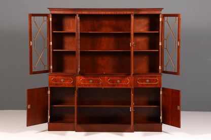 Indrukwekkende Engelse vitrinekast, bibliotheekboekenkast, glazen buffetkast van echt hout, antiek vintage