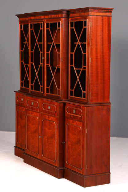 Indrukwekkende Engelse vitrinekast, bibliotheekboekenkast, glazen buffetkast van echt hout, antiek vintage