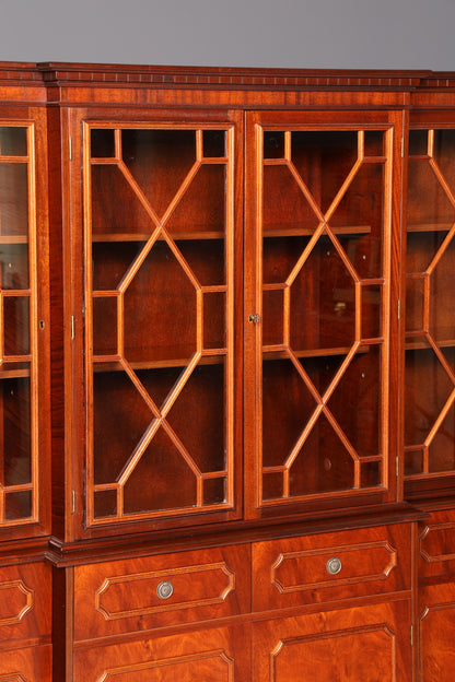 Indrukwekkende Engelse vitrinekast, bibliotheekboekenkast, glazen buffetkast van echt hout, antiek vintage