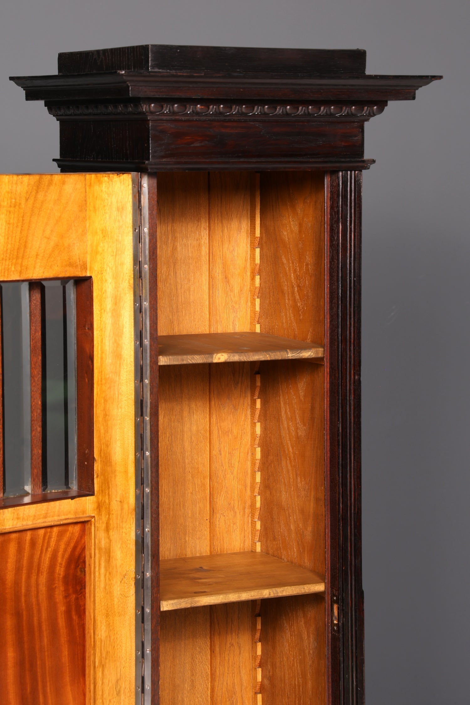 Prachtige art-nouveau-vitrine, antieke boekenkast, servieskast, glazen kast, antiek, 1 van 2