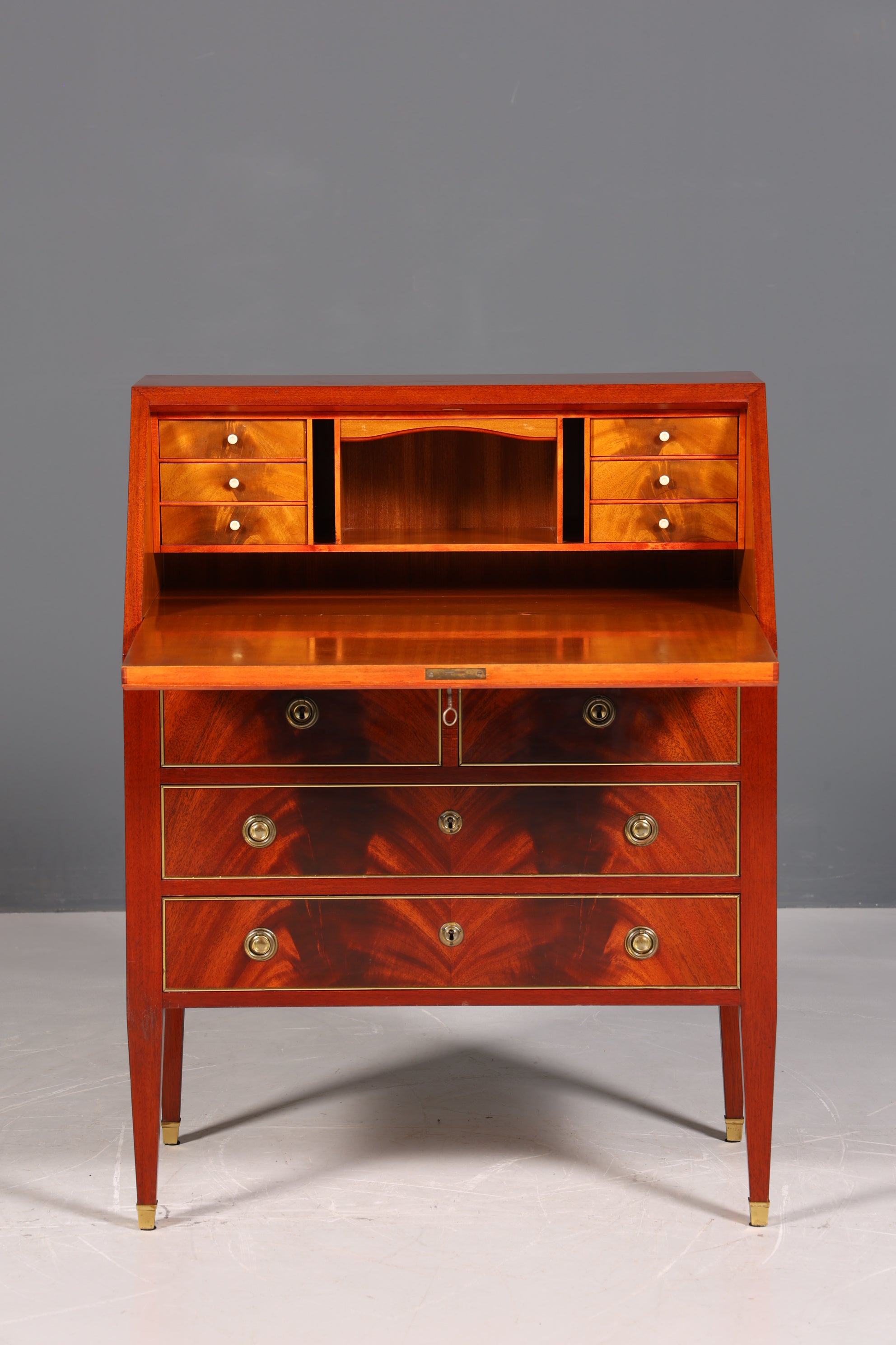 Stylish secretary desk in Louis XVI style, office chest of drawers, Empire English writing desk