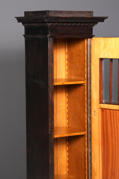 Prachtige jugendstilvitrine van eikenhout, antieke boekenkast, servieskast, glazen vitrinekast, antieke kast, 2 van 2
