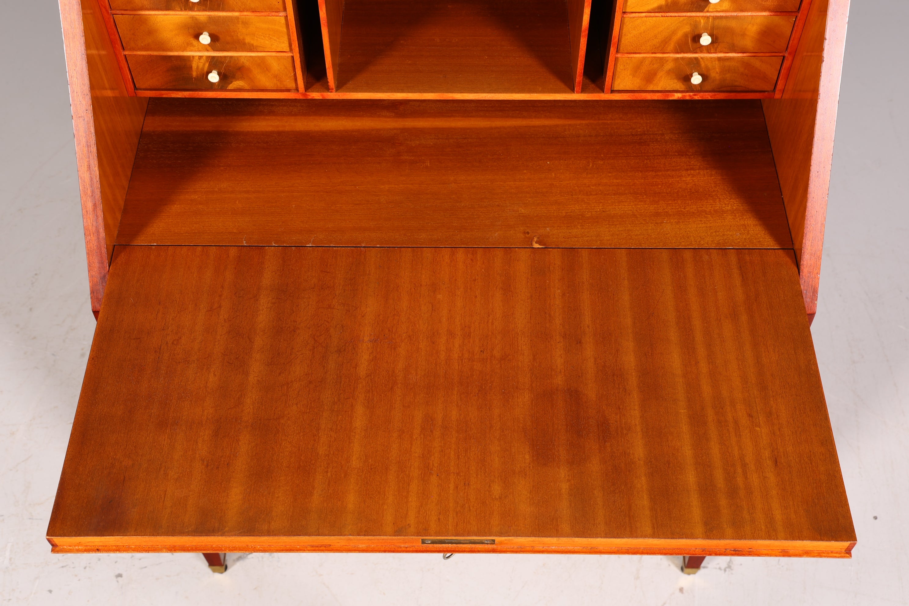 Stylish secretary desk in Louis XVI style, office chest of drawers, Empire English writing desk