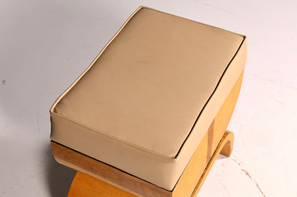 Prachtige kruk in art-decostijl, van berkenhout, zitkruk, voetenbank, antiek, vintage