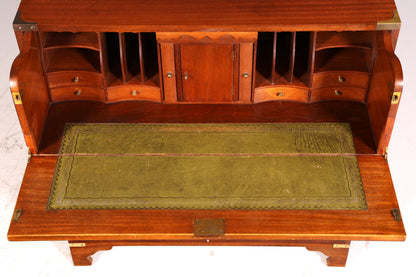 Prachtige maritieme Engelse secretaire-schrijfcommode met echt leren blad, antiek vintage