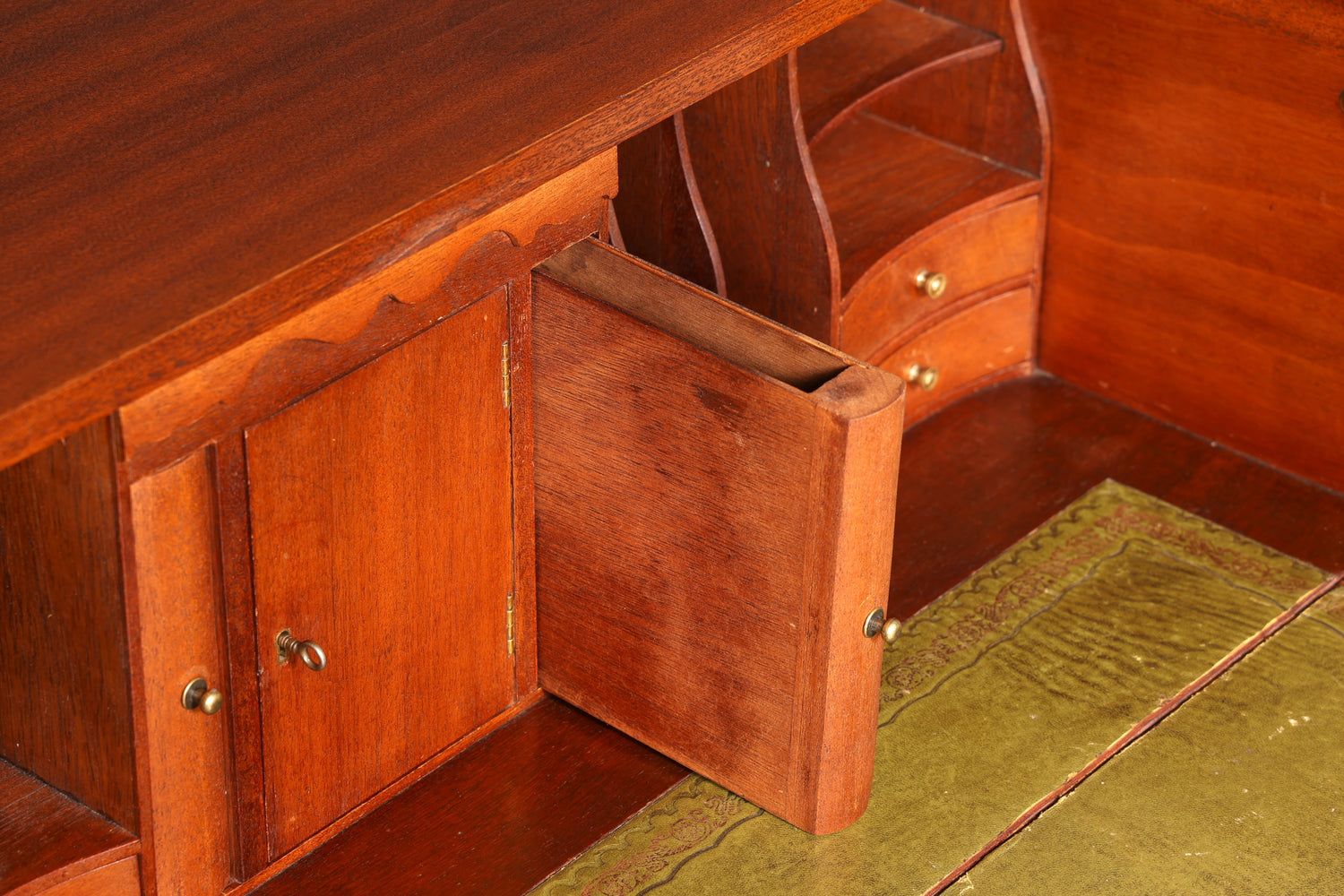 Prachtige maritieme Engelse secretaire-schrijfcommode met echt leren blad, antiek vintage
