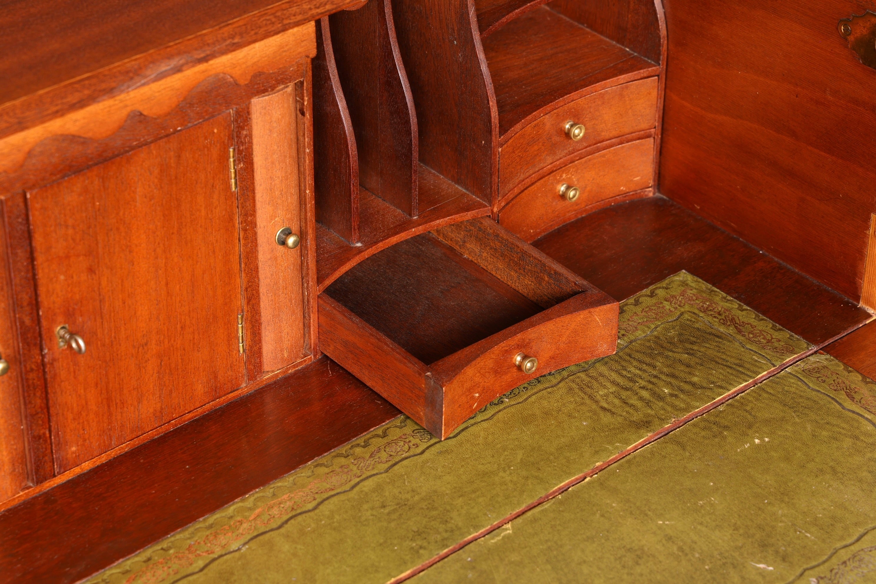 Prachtige maritieme Engelse secretaire-schrijfcommode met echt leren blad, antiek vintage