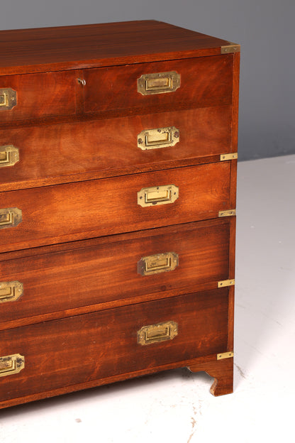 Prachtige maritieme Engelse secretaire-schrijfcommode met echt leren blad, antiek vintage