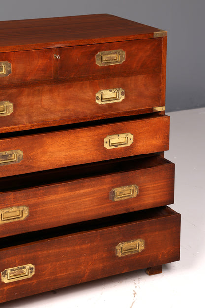 Prachtige maritieme Engelse secretaire-schrijfcommode met echt leren blad, antiek vintage