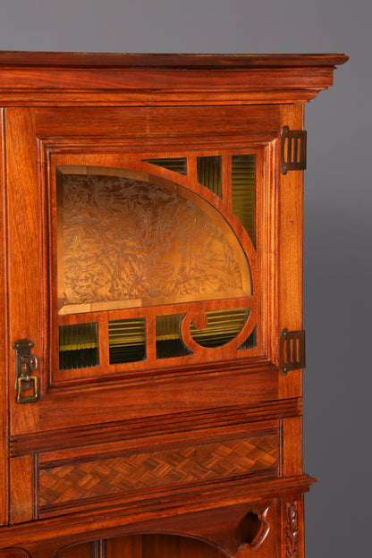 Wunderschöne Jugendstil Vitrine Antike Holz Bücherschrank Antik Schrank Geschirrschrank