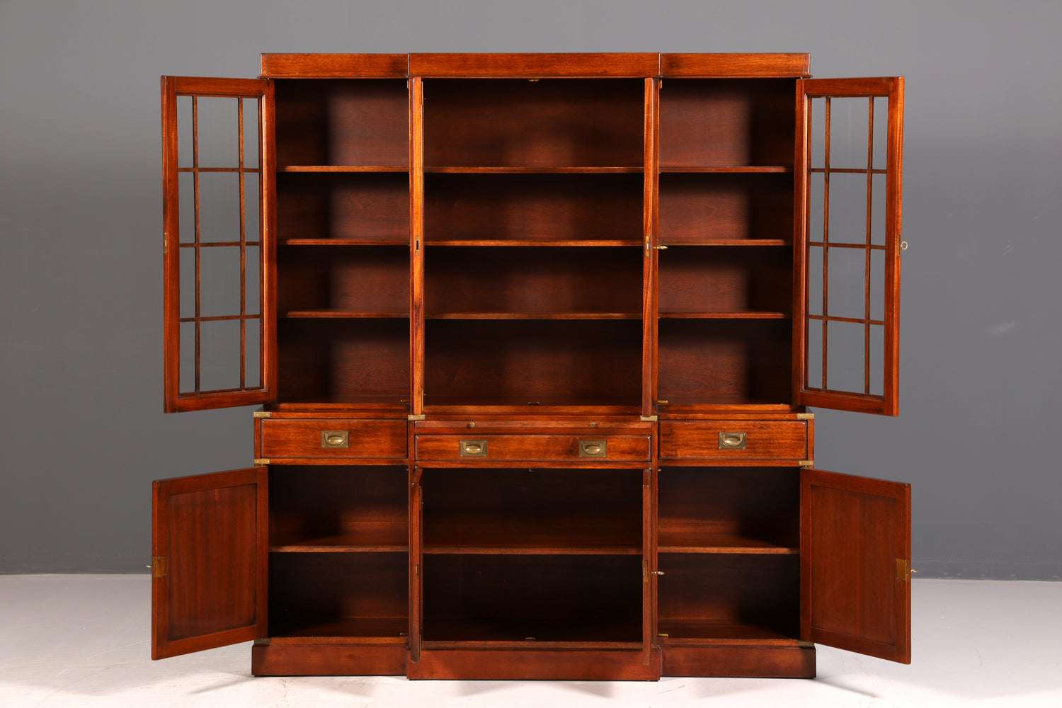Beeindruckender Maritimer Vitrinenschrank Englischer Schrank Echt Holz Bibliothek Bücherschrank Anrichte Vintage