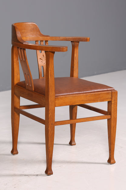 Wunderschöner Jugendstil Eckstuhl Armlehnstuhl Antik Eiche Holz Schreibtisch Stuhl Sekretär Stuhl