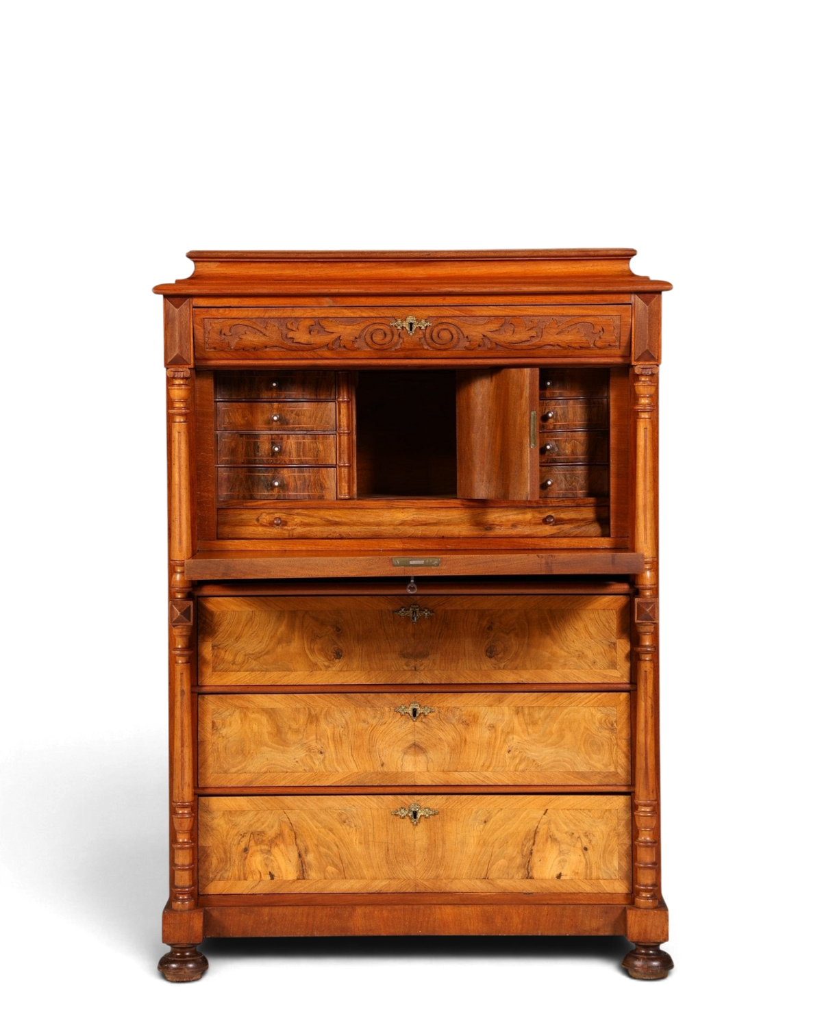 Stilvoller Gründerzeit Sekretär Vertiko Nussbaum Highboard Louis Philippe Kommode Sekretär Schrank um 1880