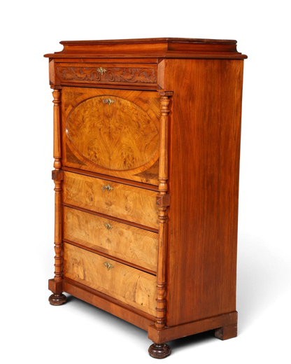 Stilvoller Gründerzeit Sekretär Vertiko Nussbaum Highboard Louis Philippe Kommode Sekretär Schrank um 1880