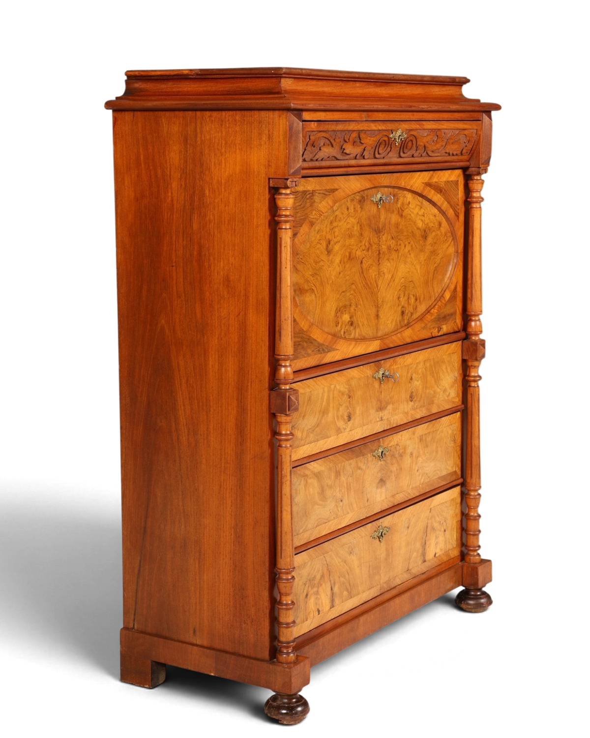 Stilvoller Gründerzeit Sekretär Vertiko Nussbaum Highboard Louis Philippe Kommode Sekretär Schrank um 1880