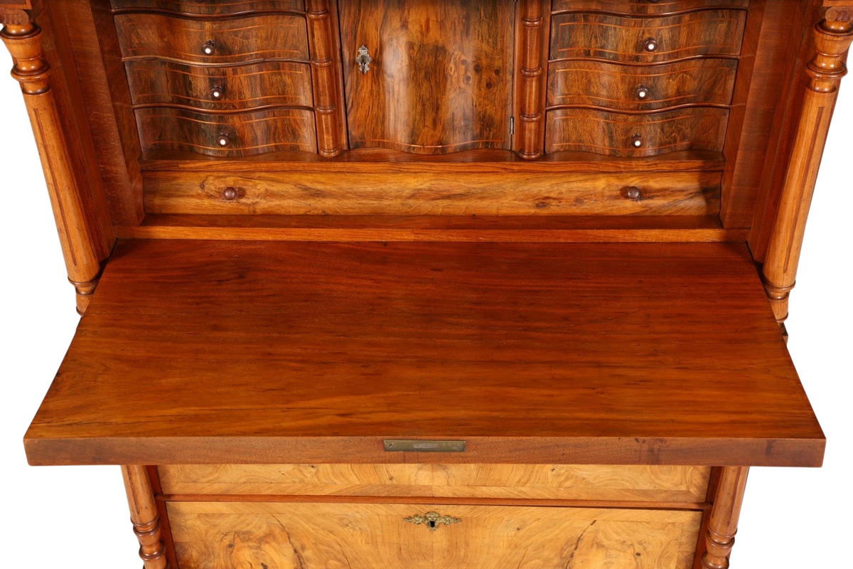 Stilvoller Gründerzeit Sekretär Vertiko Nussbaum Highboard Louis Philippe Kommode Sekretär Schrank um 1880