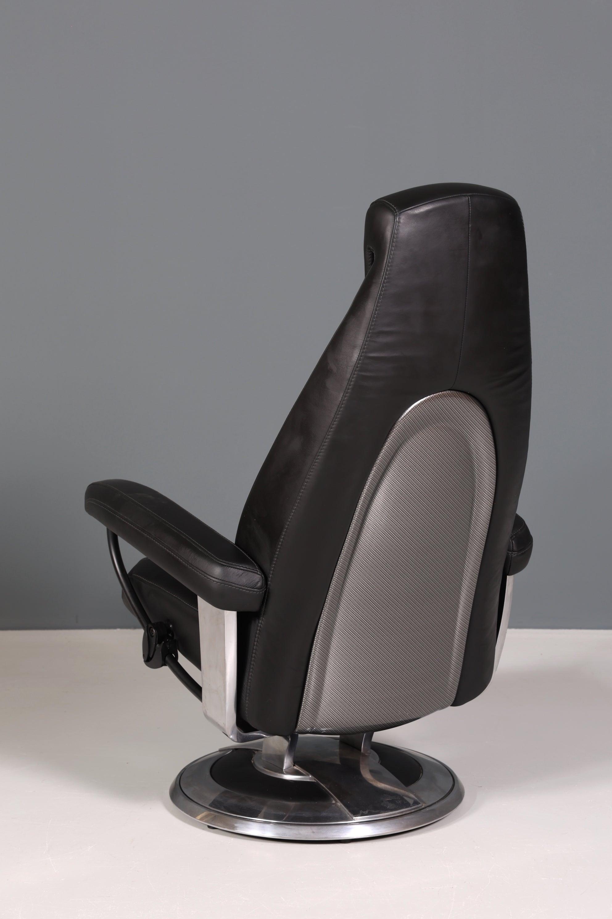 Edler Designer Sessel mit Hocker "Recaro" echt Leder Relax Armlehnsessel Fussablage