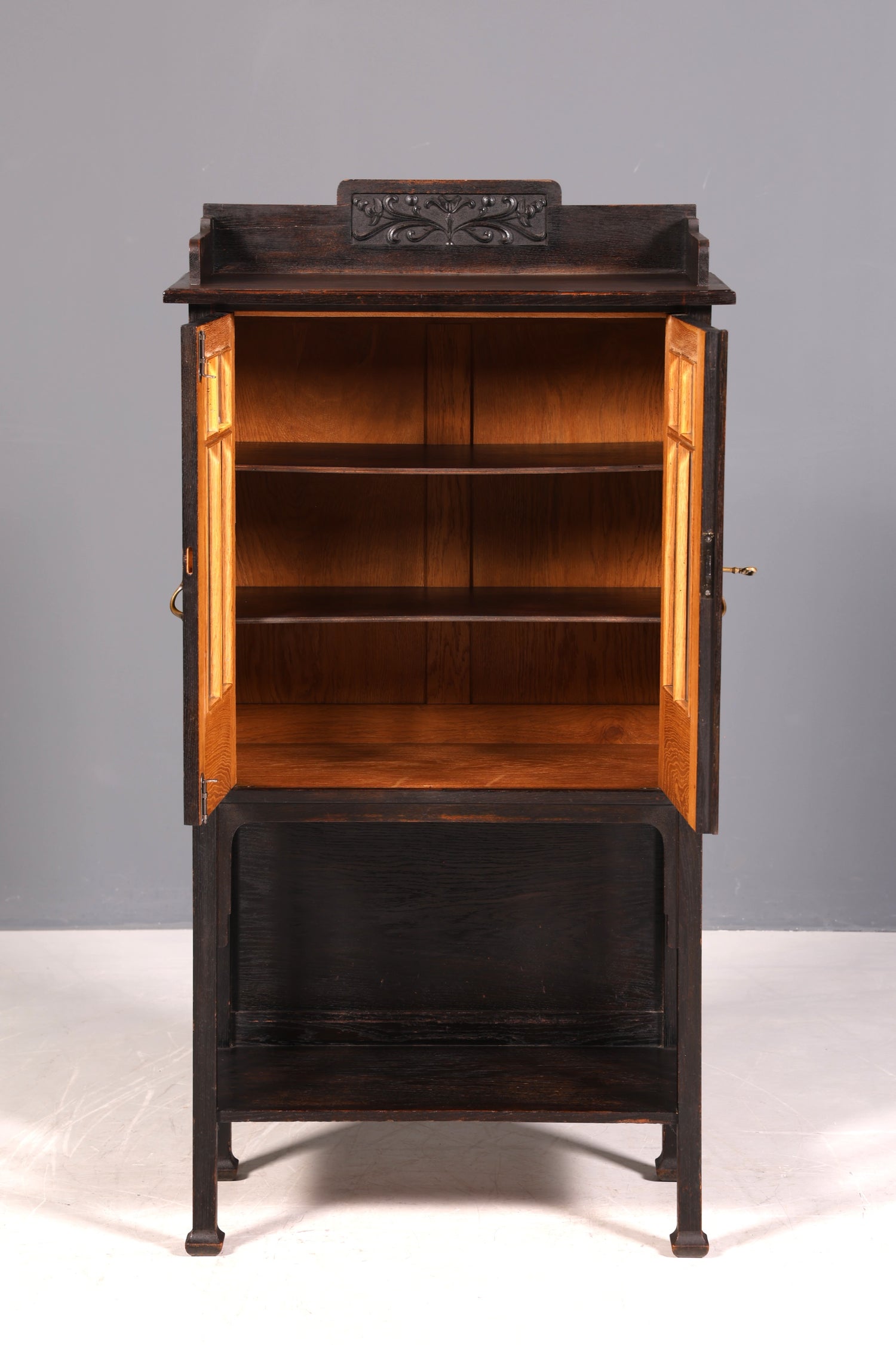 G217 Finish cm Traumhafte Jugendstil Vitrine Antike Holz Bücherschrank Eiche Antik Schrank Geschirrschrank (Kopie)