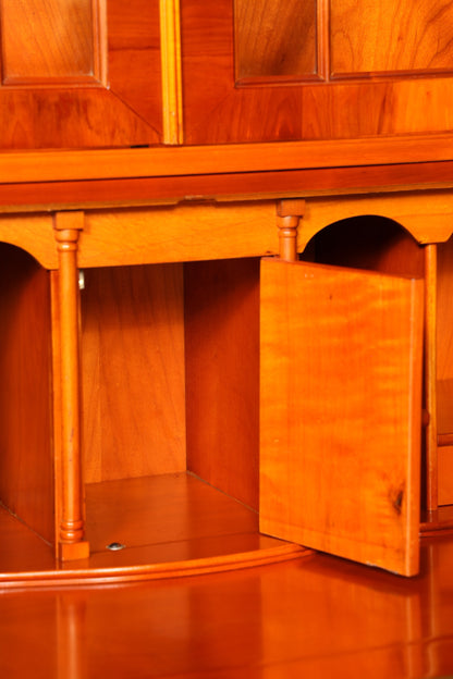 Stylish English secretary desk, office desk, yew wood, antique style, genuine leather top, display cabinet, UK