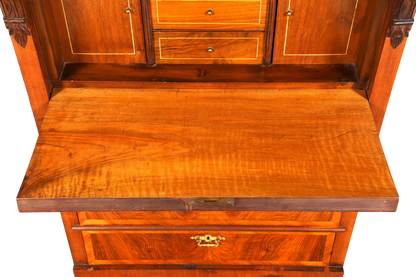 Hauptstadt Möblerei antiker Gründerzeit Sekretär aus massivem Holz mit ausklappbarer Schreibfläche und Jugendstil-Details