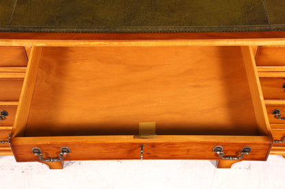 Beautiful English desk, yew wood, leather top, antique style office desk