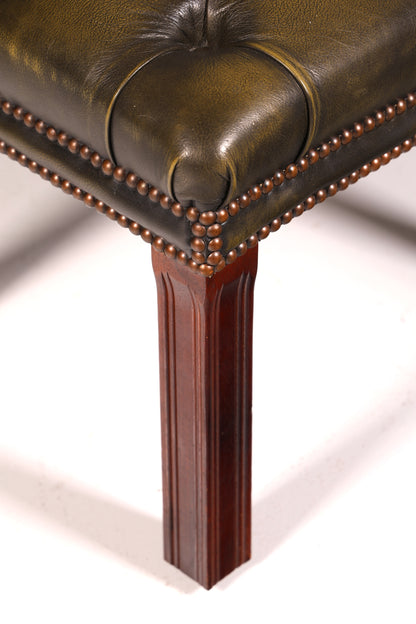 Originaler Chesterfield Hocker Echt Leder Grün Englischer Fußhocker UK