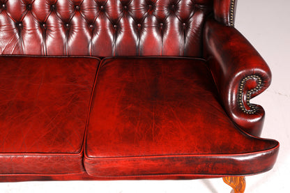 Wunderschönes Original Chesterfield Queen Anne Sofa 3er Sofa Englische Leder Couch Polstersofa Antik England