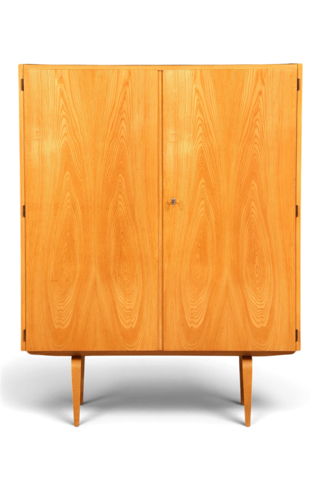 Hauptstadt Möblerei Hellerau Schrank Modell 427 aus Echtholz mit gespiegelter Maserung im Mid-Century-Design