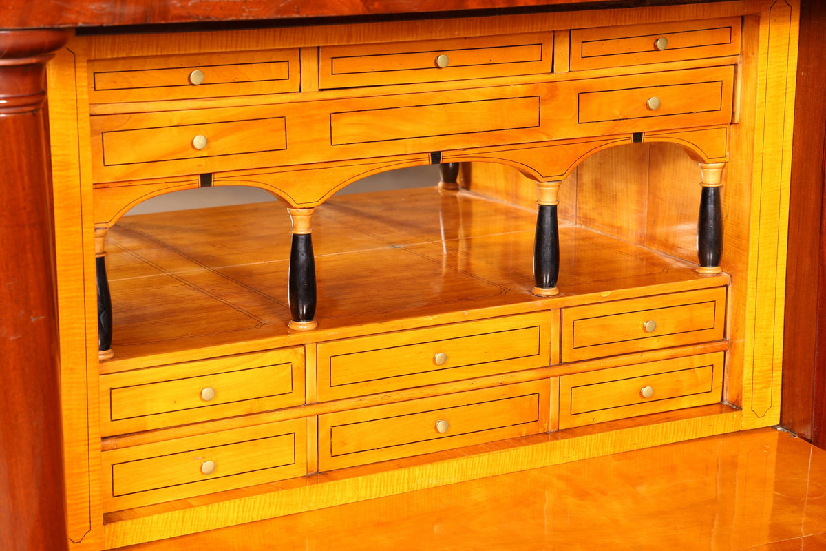 Prachtige originele Biedermeier secretaire circa 1860 ladekast antiek kantoor ladekast Engels met zuilen
