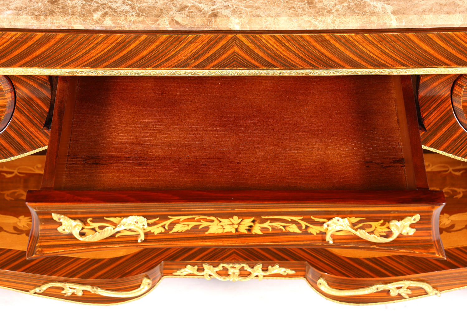 Dreamy Baroque style console table, marble, antique style inlaid console