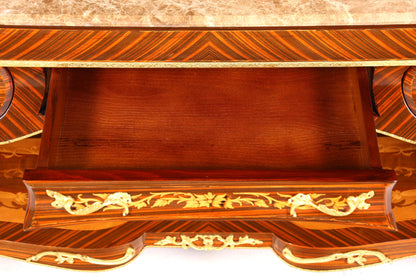 Dreamy Baroque style console table, marble, antique style inlaid console