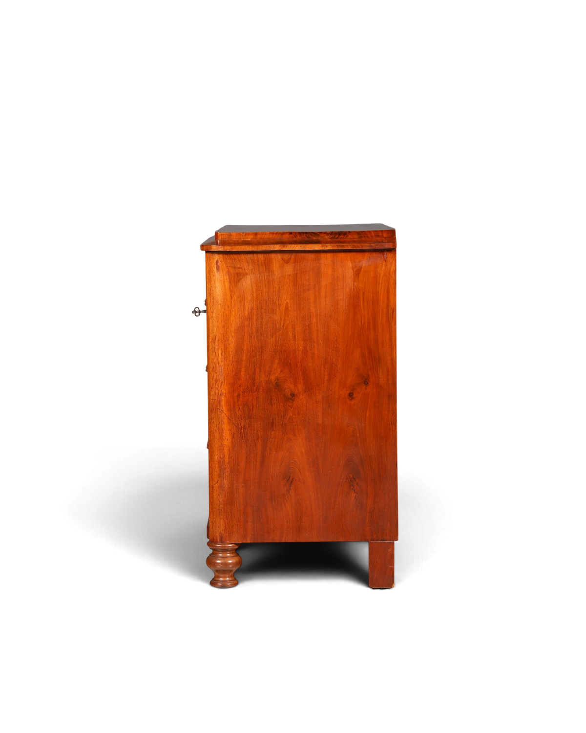 Hauptstadt Möblerei Louis Philippe Kommode aus Nussbaumholz, Seitenansicht der antiken Schubladenkommode um 1890