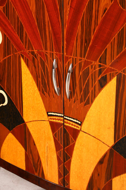 Wunderschönes Art Deco Design Highboard Schrank Kommode Vertiko Sun Cabinet Wäscheschrank