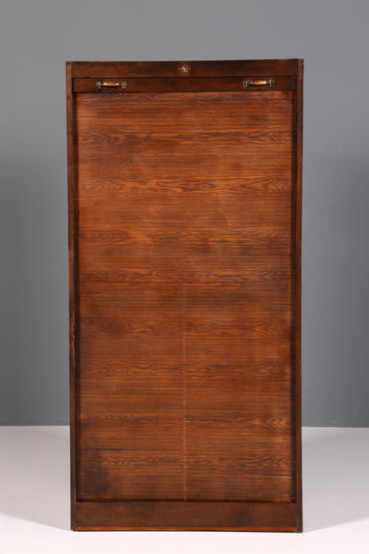 Schlichter Mid Century Rollladenschrank Bauhaus Apothekerschrank Art Deco Aktenschrank Büroschrank