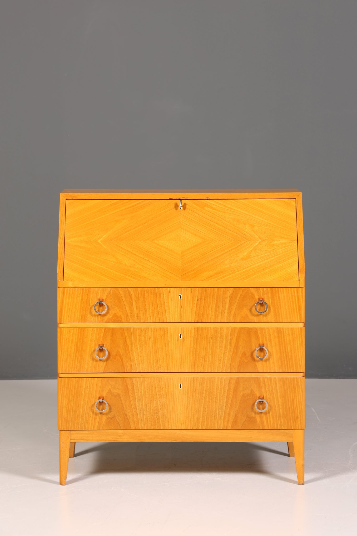 Schlichter Mid Century Sekretär Vintage Schreibmöbel echt Holz Kommode Retro Office Secretary