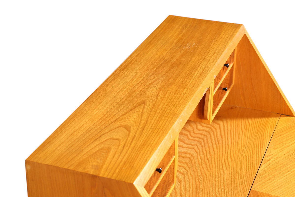 Schlichter Mid Century Sekretär Vintage Schreibmöbel echt Holz Kommode Retro Office Secretary
