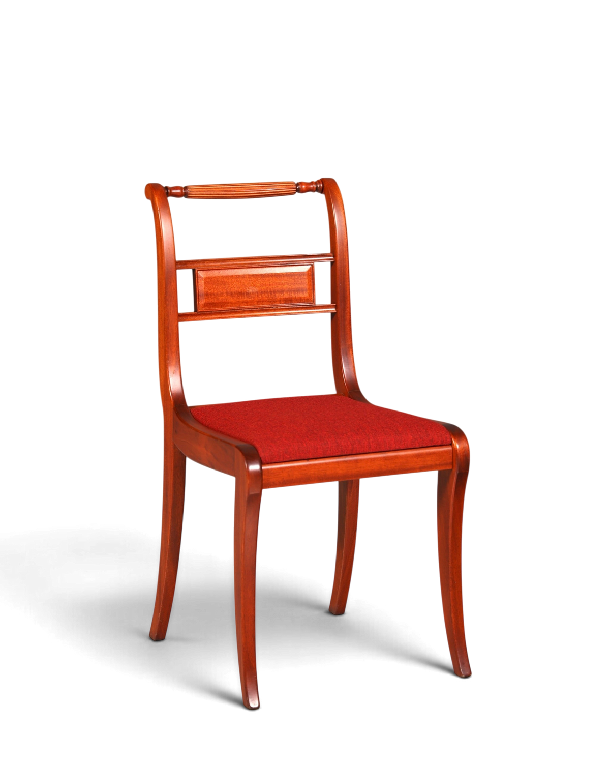 Hauptstadt Möblerei englischer Regency Stuhl aus Holz mit rotem Sitzpolster und eleganter Maserung