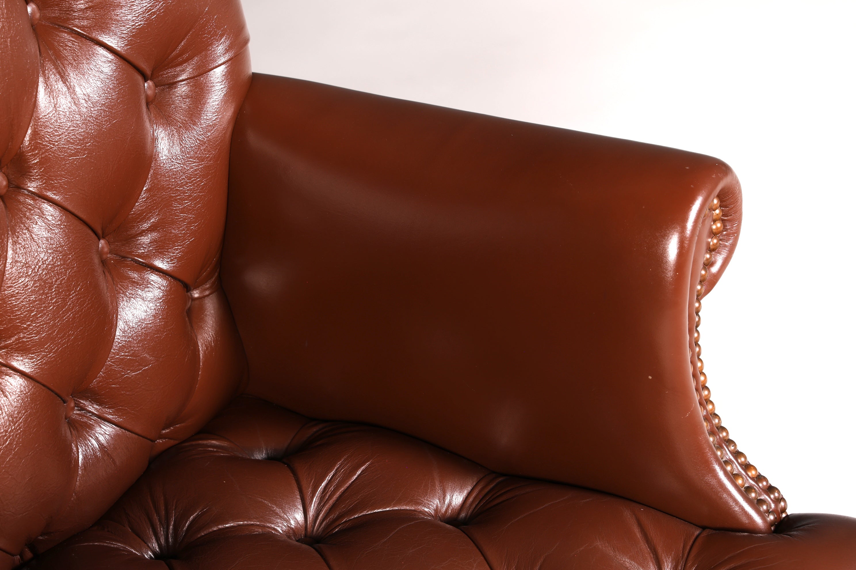 Elegante Chesterfield-directiestoel, bureaustoel van echt leer, bruin, draaistoel, werkstoel, kantoorstoel