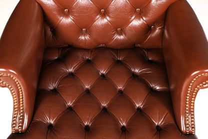 Elegante Chesterfield-directiestoel, bureaustoel van echt leer, bruin, draaistoel, werkstoel, kantoorstoel