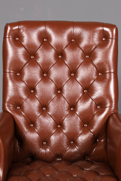Elegante Chesterfield-directiestoel, bureaustoel van echt leer, bruin, draaistoel, werkstoel, kantoorstoel