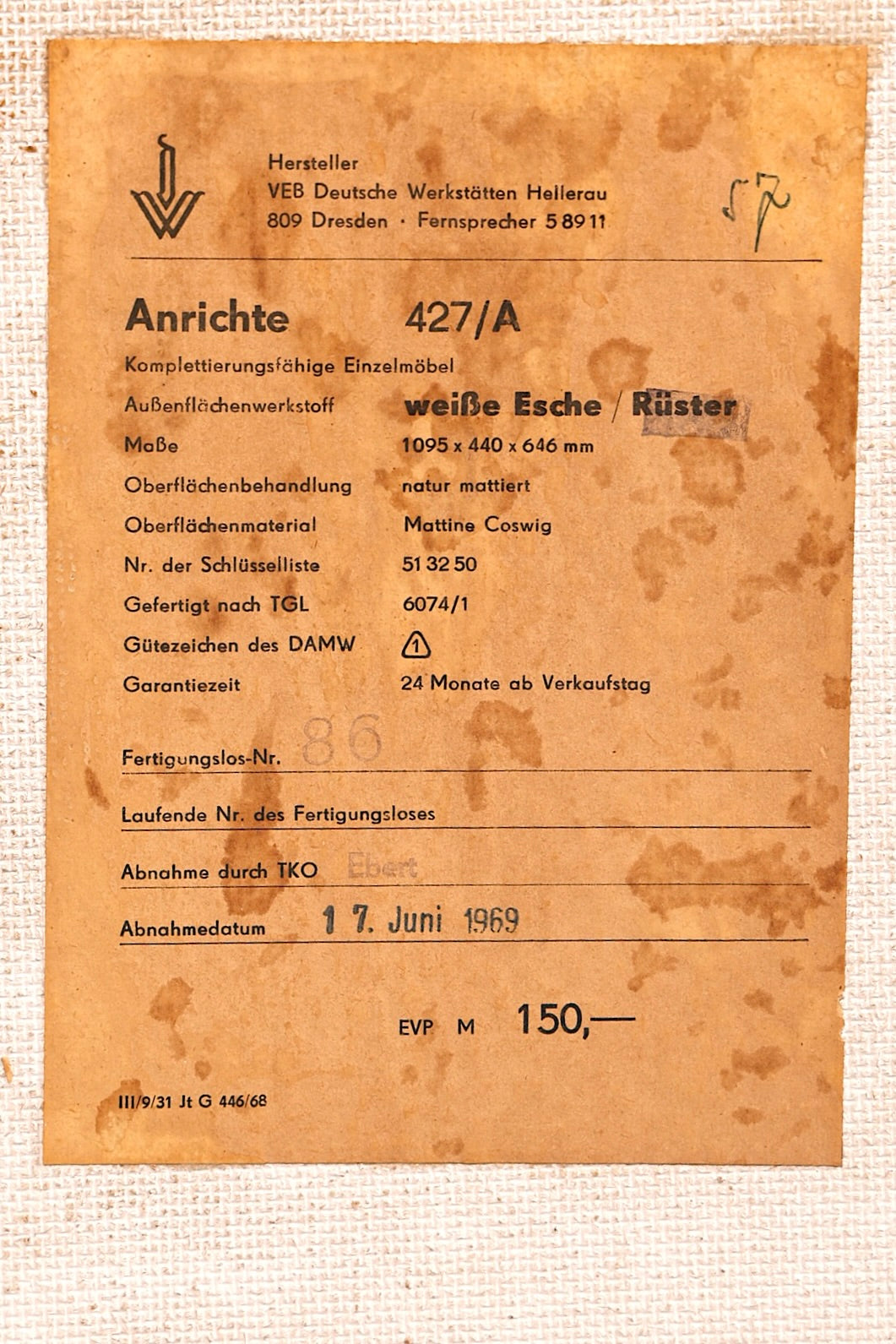 Prachtige originele Hellerau-kommode uit het midden van de twintigste eeuw, model 427, dressoir voor tv, vintage, echt hout