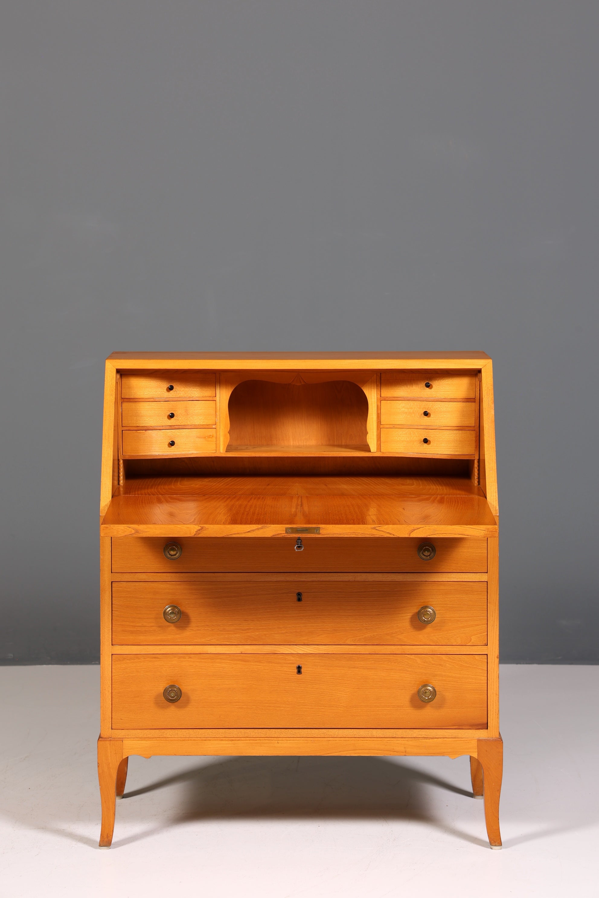 F226 Finish cm Schlichter Mid Century Sekretär Vintage Schreibmöbel echt Holz Kommode Office Secretary
