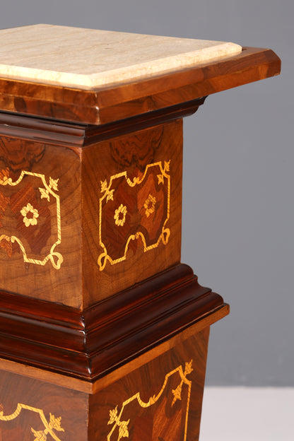Edle Barock Stil Säule Louis XV Blumensäule Naturstein Marmor Intarsien Ablage Tisch