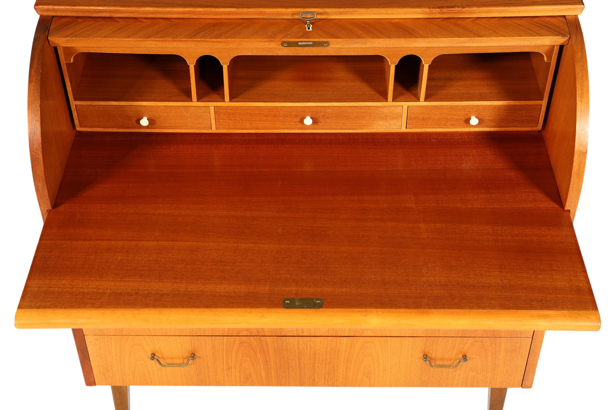 Stilvoller Mid Century Rollladen Sekretär echt Holz Büro Schrank Vintage Schreibkommode