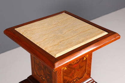 Stilvolle Barock Stil Säule Louis XV Blumensäule Naturstein Intarsien Marmor Ablage Tisch