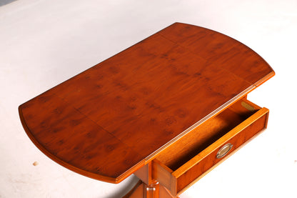 Prachtige originele Heldense bijzettafel van taxushout, klaptafel, opbergtafel, ladekast, telefoontafel